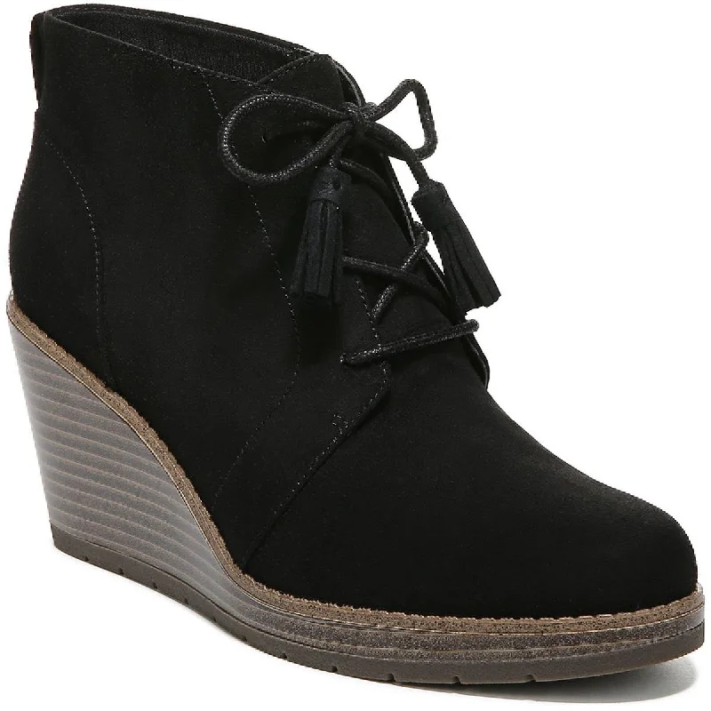 Boots for casual rainy dinners -Dr. Scholl's Shoes Womens One Love Faux Suede Round Toe Wedge Boots