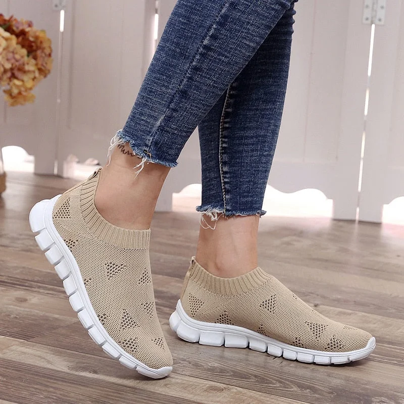 Lucyever Women Spring Summer Sneaker Knitted Mesh Vulcanized Shoes Casual Slip on Flat Soft Walking Footwear Zapatos De Mujer