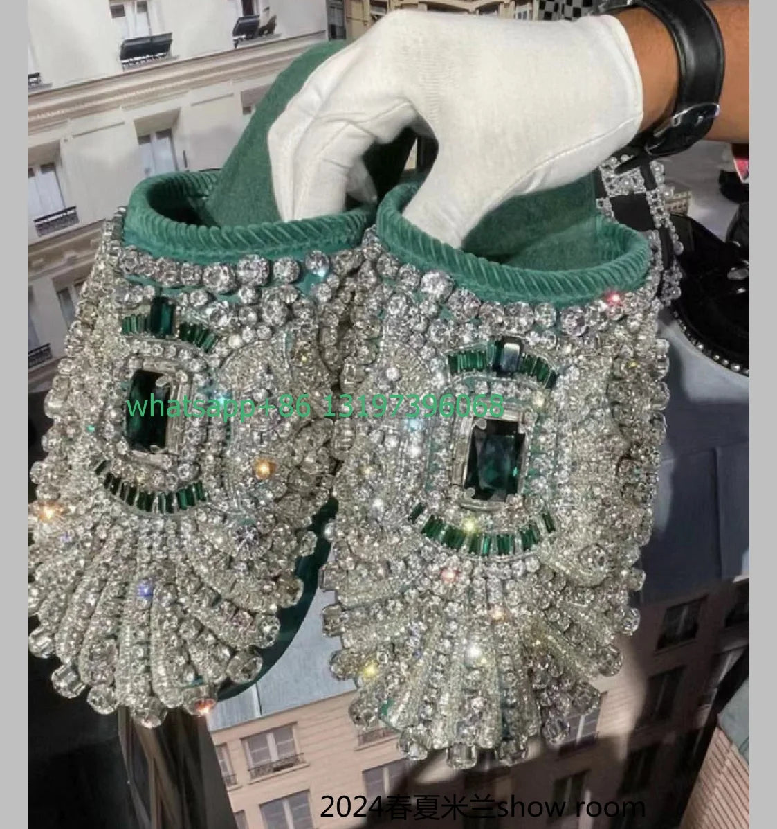 Slippers for casual days -Lady color green glitter rhinestone slippers platform hight top slip-on shoes daily outdoors bling shoes size 35-46 footwear