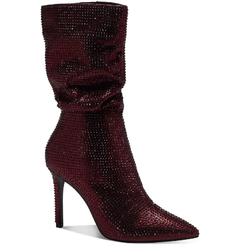 Boots with bold heel accents -Thalia Sodi Womens Raquell Rhinestone  Mid-Calf Boots