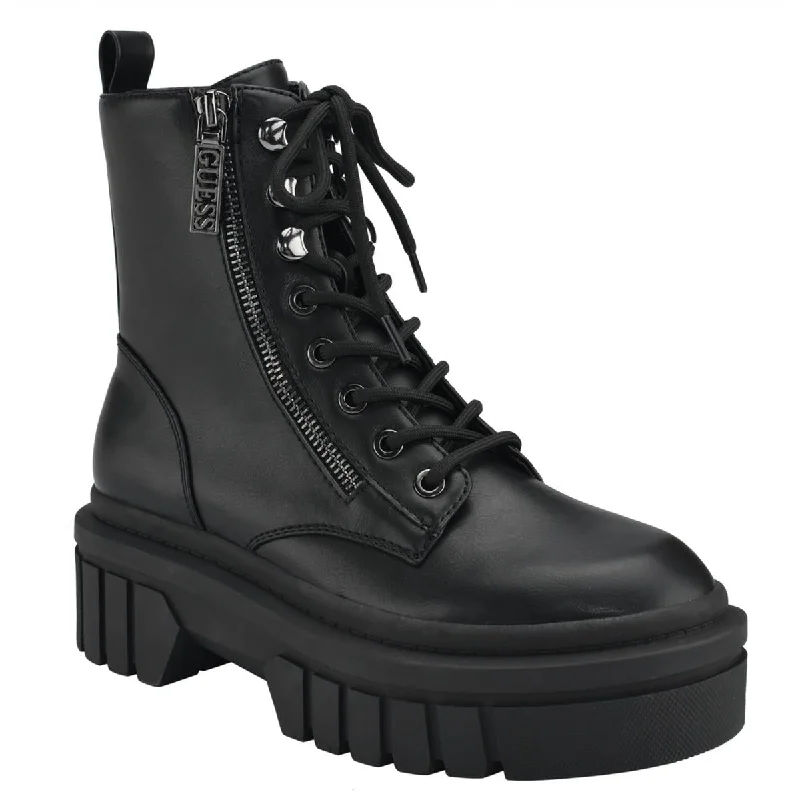 Boots with ornate sole accents -Guess Womens Ferina Faux Leather Lug Sole Combat & Lace-up Boots