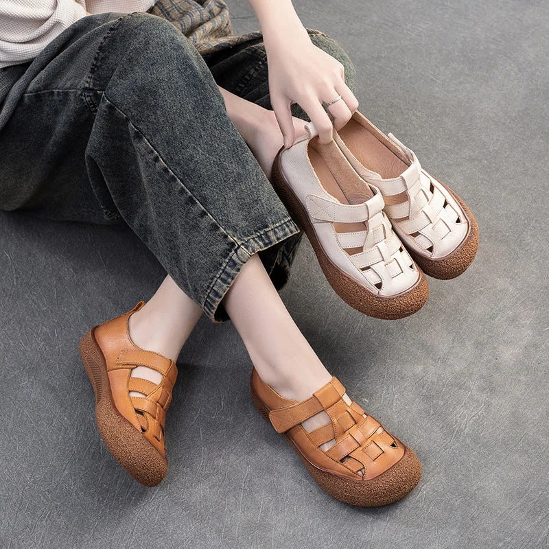 Poppy sandals for bright days -Women Retro Plaited Leather Flat Casual Sandals